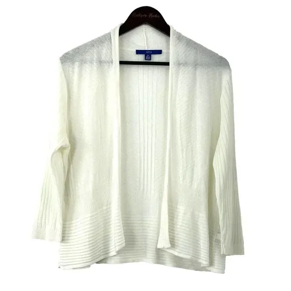 Apt 9 Women White Open Front Knit Cardigan Sweater Lightweight MP Petite 1423R4 - Picture 2 of 12